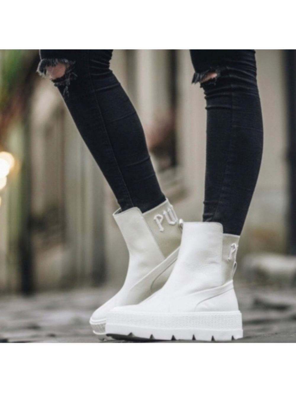 White Platform Chelsea Ankle Boots - Women's Chunky Sole